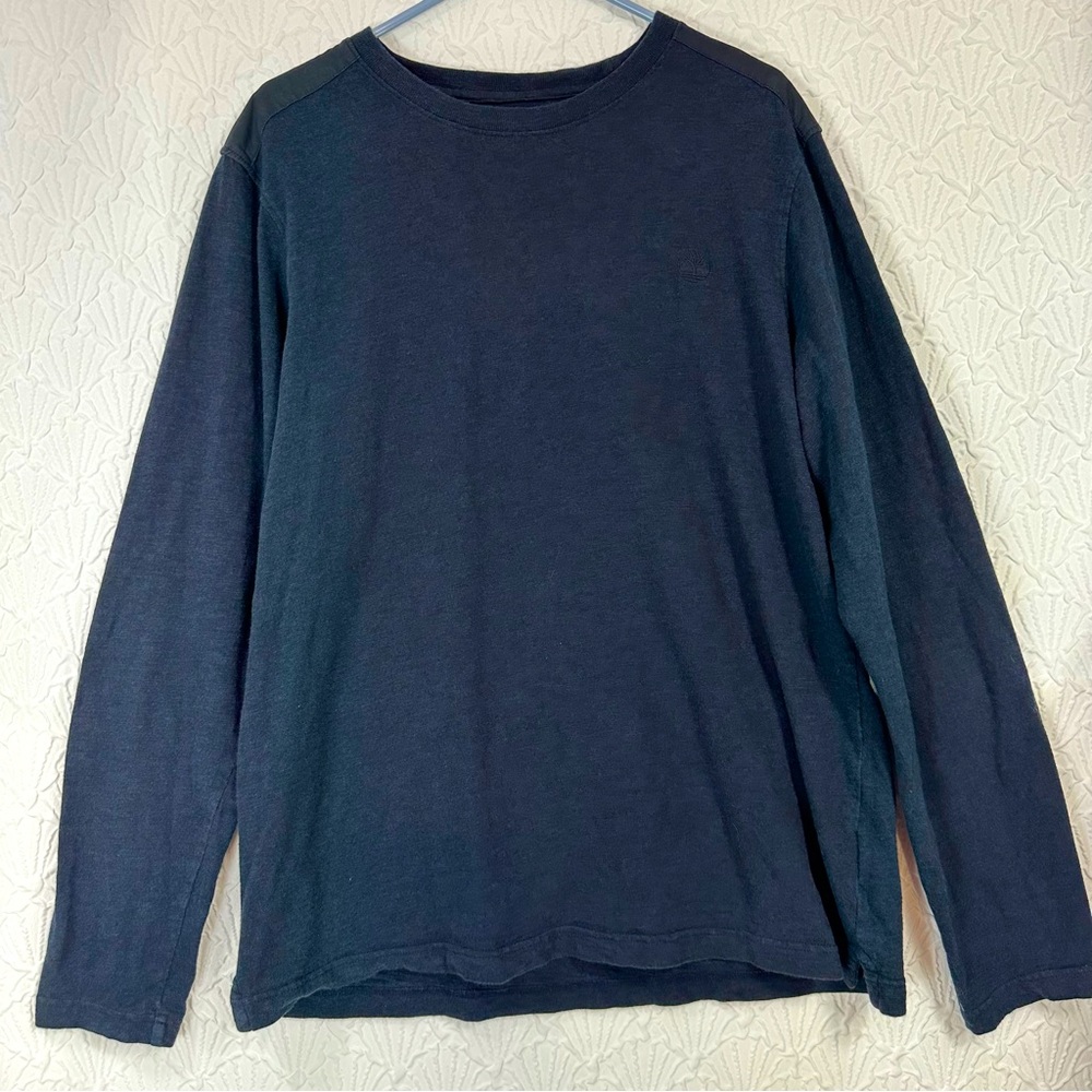 Timberland Mens Slim Fit Long Sleeve Navy Blue & Black Logo Shirt Size Large
